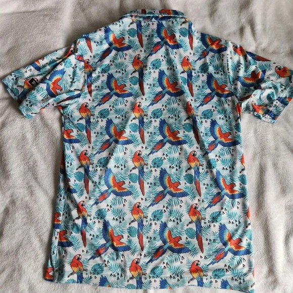 Waggle Golf Polo Shirt Tropical Parrot Macaws & Palm Tree Men's Large Looks NEW - Picture 5 of 7